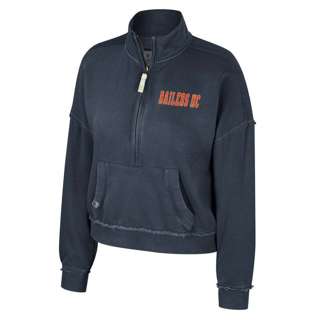 Washed Taha Ladies 1/2 Zip Crop Crew Sweatshirt