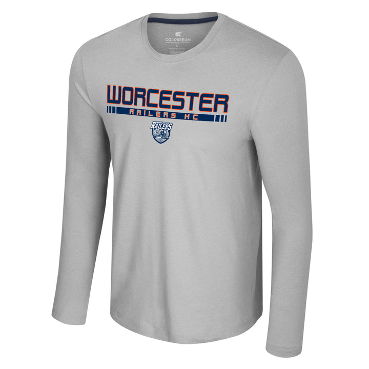 Light gray Worcester Railers HC long sleeve t-shirt with team name and logo on chest – by Colosseum